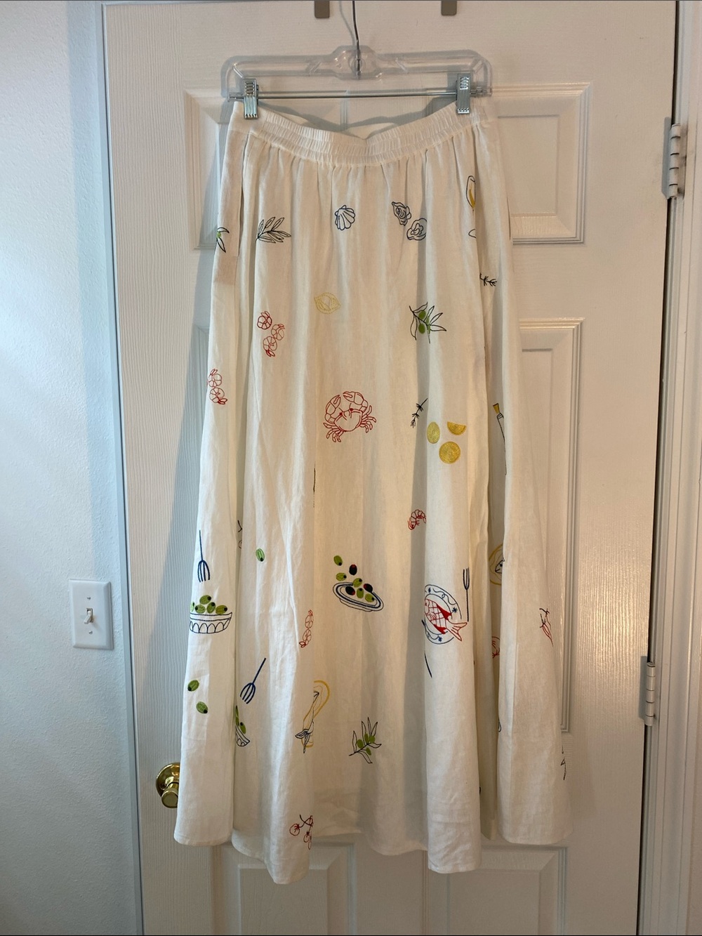 Caroline Constas Cream Linen Maxi Skirt with Multicolor Embroidery - Picture 6 of 11